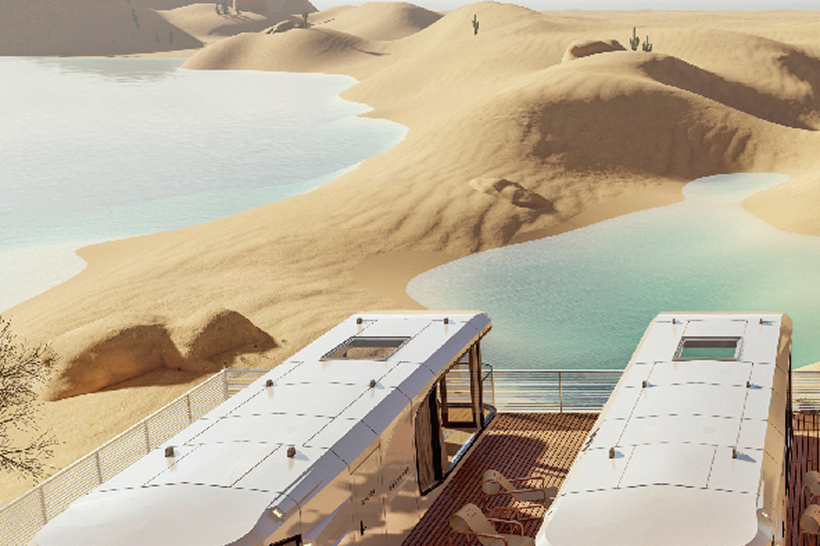 砂漠に設置されたAIスマートハウスの写真